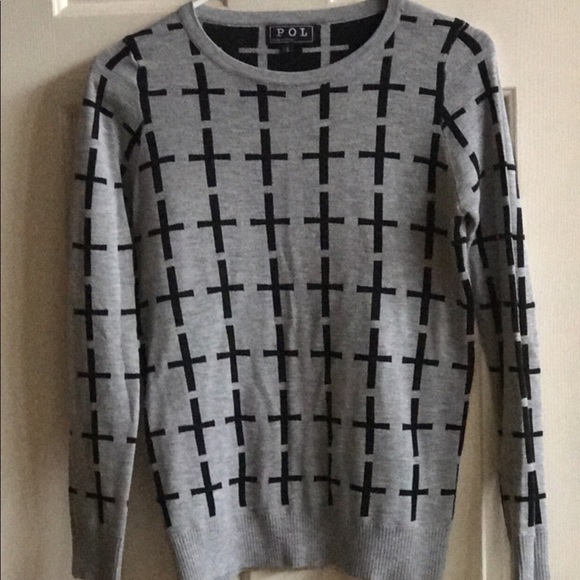 POL Sweaters - Small Gray Sweater w/ black crosses